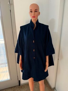 Vintage Improved Living Navy Cape Coat Swing Jacket Minimalist